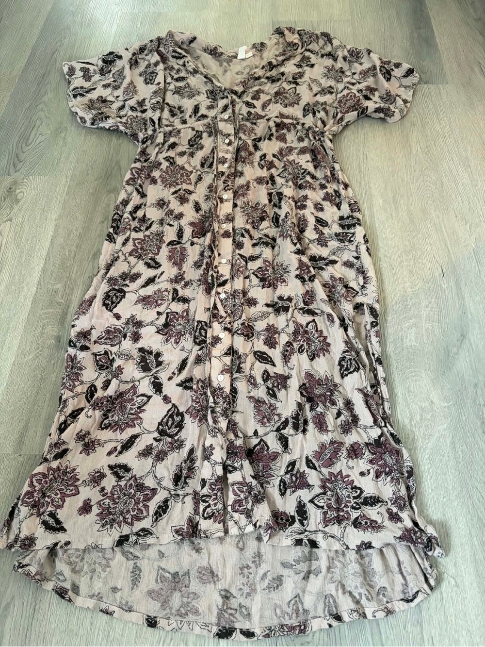 Willow & Flower Floral Button-Down High-Low Midi Dress Blush Boho Cottagecore - Picture 2 of 5